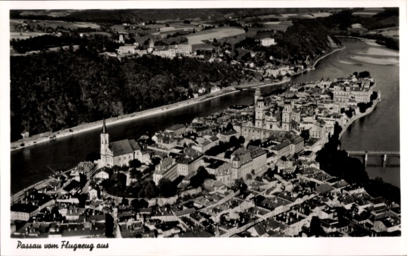 Postcard Passau in Lower Bavaria, aerial photograph
