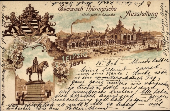 Wapen litho Leipzig in Saksen, Saksische Thüringer industrie- en handelstentoonstelling 1897