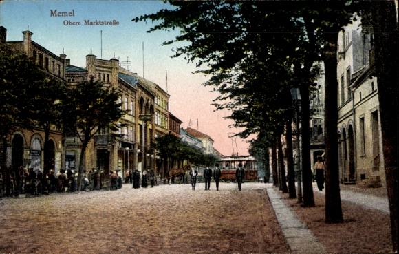 Ak Klaipėda Memel Ostpreußen, Obere Marktstraße, Straßenbahn