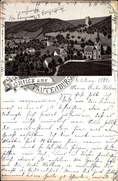 Chromo-Litho Tautenburg in Thuringia, view of the place