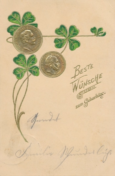 Embossed coin PC congratulations birthday, shamrocks