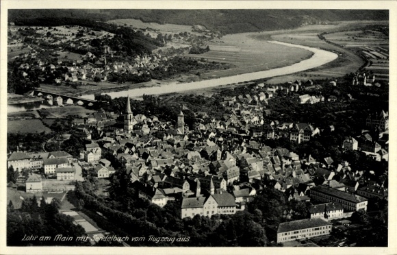 Postcard Lohr am Main Lower Franconia, aerial photograph