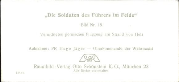 Stereo spatial image photo &quot;The soldiers of the Führer in the field&quot; No. 15 Destroyed Polish plane on Hela