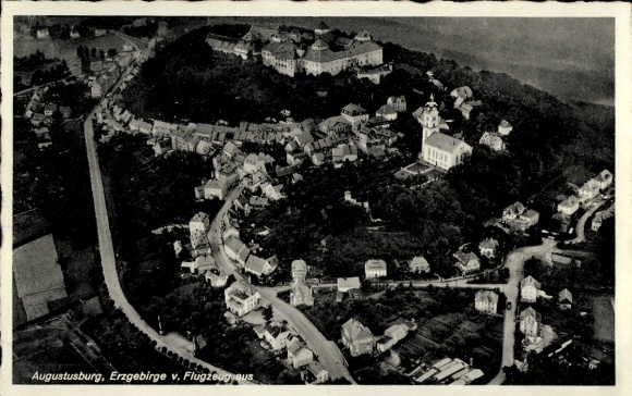 Postcard Weißbach Amtsberg in the Ore Mountains, aerial view of Augustusburg, buildings, landscape