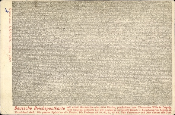 Ak Deutsche Reichspostkarte mit 42000 Buchstaben oder 8190 Worten