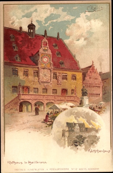 Kunstenaar litho Reiss, Fritz, Heilbronn am Neckar, gemeentehuis, huisje