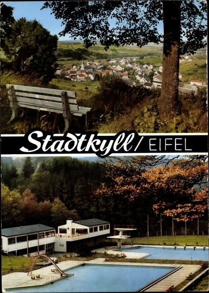 Postcard Stadtkyll in the Eifel, panorama, outdoor pool