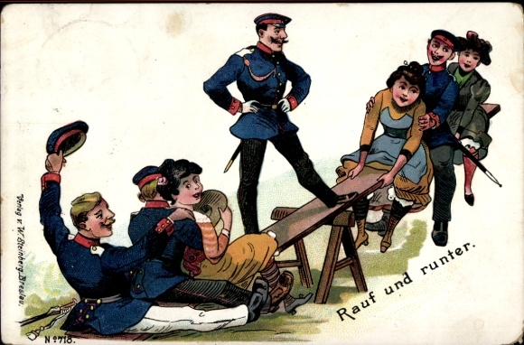 Postcard Hammelburg in Lower Franconia Bavaria, soldiers playing the up and down game
