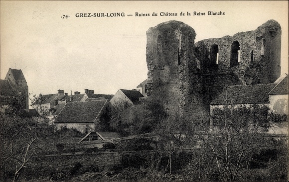 Ak Grez sur Loing Seine-et-Marne, Ruines du Chateau de la Reine Blanche