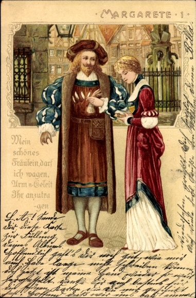 Reliëf litho Margarete, Faust, Als mijn mooie dame, mag ik durven...