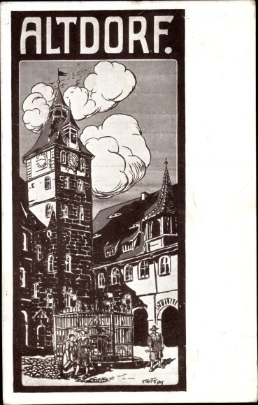 Artist PC Altdorf near Nuremberg in Middle Franconia Bavaria, partial view, Wallenstein Festival 1912