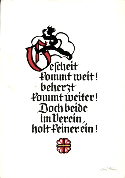 Scherenschnitt Künstler Ak Plischke, Georg, Gescheit kommt weit! beherzt kommt weiter