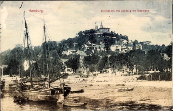 Ak Hamburg Blankenese, Ort mit Süllberg am Elbstrand, Boote