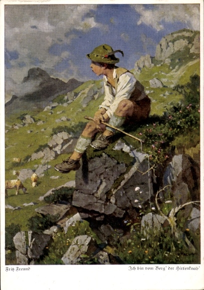 Artist Postcard Freund, F., I am from the mountain' the shepherd boy