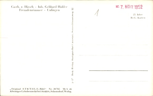 Postcard Unlingen in Upper Swabia Württemberg, aerial photograph, Gasth. z. Hirsch