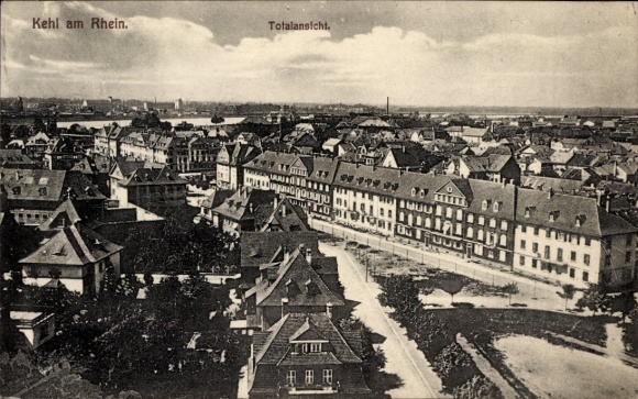 Postcard Kehl am Rhein, general view of houses, streets, landscape