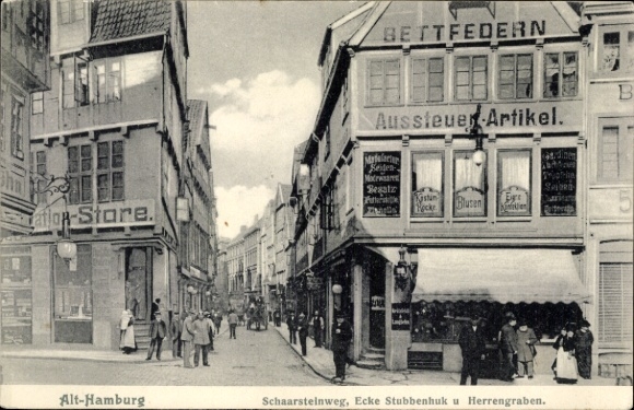 Postcard Hamburg Mitte Old Town, Schaarsteinweg, corner of Stubbenhuk, Herrengraben