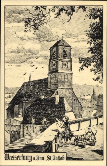 Artist PC Wasserburg am Inn in Upper Bavaria, St. Jakob church