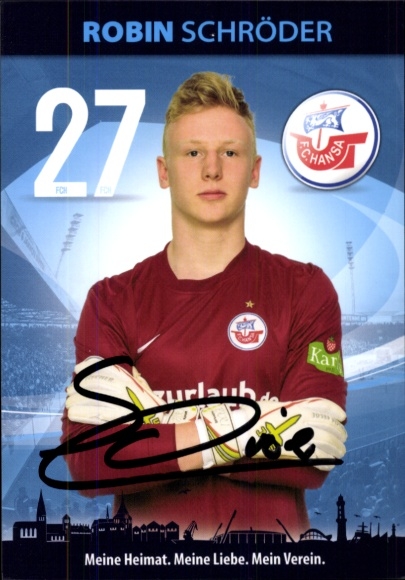 Autograph card footballer Robin Schröder, FC Hansa Rostock, autograph
