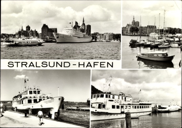 Ansichtkaart Stralsund in West-Pommeren, haven, schepen