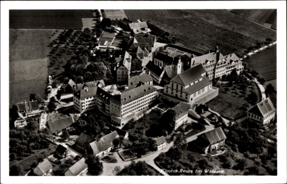 Postcard Reute Bad Waldsee in Upper Swabia Württemberg, Reute Monastery, aerial view, surrounded by fields