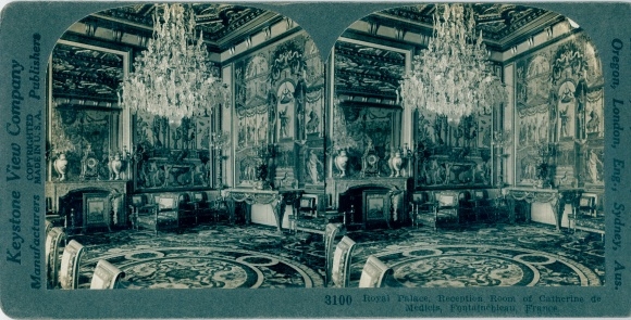 Stereo Photo Fountain Seine and Marne, Royal Palace, Reception Room of Catherine de Medicis