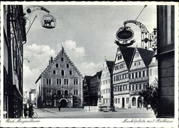 Postcard Bad Mergentheim Baden Württemberg, market square with town hall