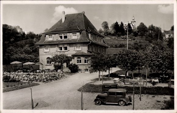 Postcard Unter Uhldingen Mühlhofen in the Bodenseekreis, Gasthof Seeperle, Automobiles, Hotel