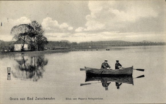 Postcard Bad Zwischenahn in Oldenburg, view from Meyers jetty, rowing boat