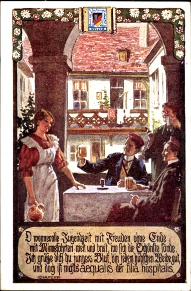 Studentika Artist Postcard Kutzer, Ernst, Students in the Inn, Association of Germans in Lower Austria
