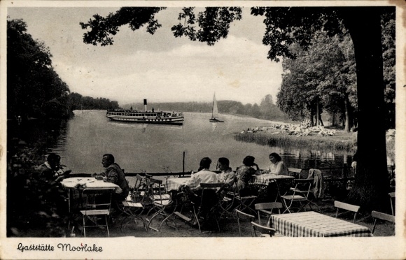 Ak Berlin Zehlendorf Wannsee, Gaststätte Moorlake, Terrasse, Salondampfer
