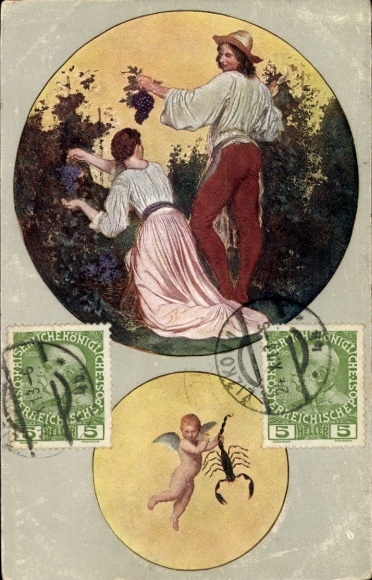 Artist CPA Manes, J., Les mois, Octobre