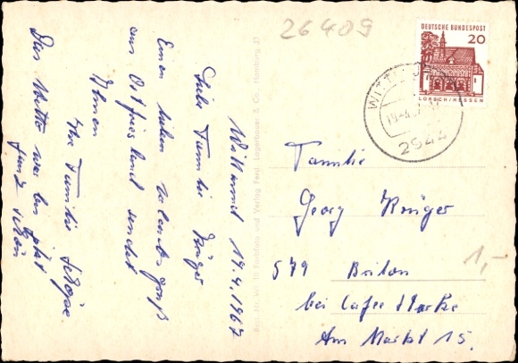 Postcard Wittmund in East Frisia, Siuts Mill, vocational school, city park, middle school, St. Nicholas Church