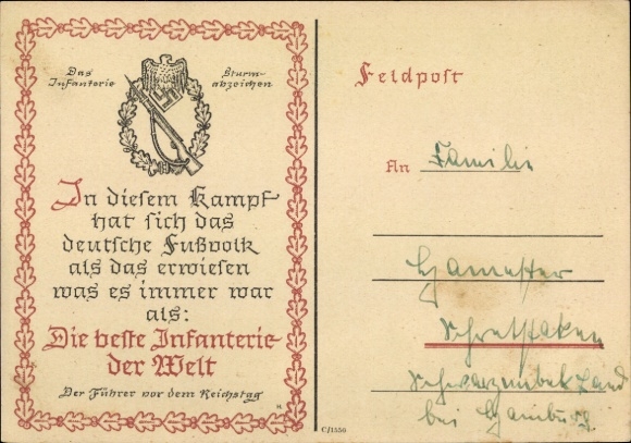 Ak Zitat Führer und Reichskanzler Adolf Hitler, Die beste Infanterie der Welt, Sturmabzeichen
