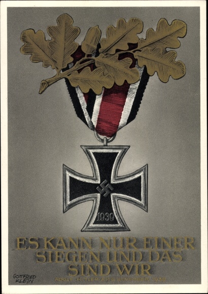Postal stationery artist Postcard Klein, Only one can win and that is us, quote Adolf Hitler