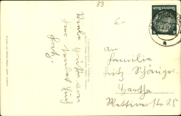 Postcard Schöna Reinhardtsdorf in Saxony, borderland youth hostel on the Zirkelstein