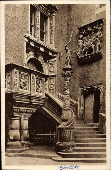 Postcard Görlitz in der Lausitz, town hall steps, WHW Das schön Germany Bild 31