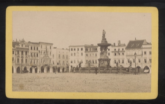 CdV Fotografie Tschechien, Budweis, Marktplatz mit Samsonbrunnen