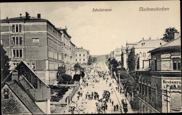 Postcard Markneukirchen im Vogtland, Schulstrasse, restaurant