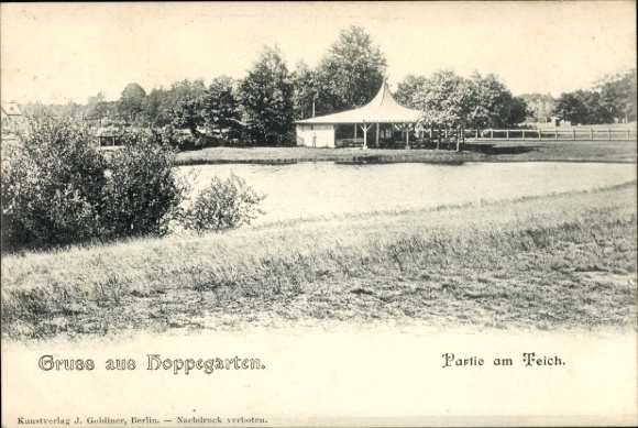Postcard Hoppegarten in Brandenburg, pond