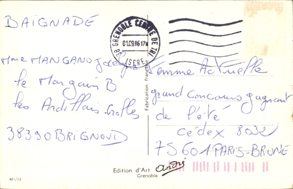 Artist Postcard Jean Brian, Couple camping, man uses a cow's tail as a shaving brush