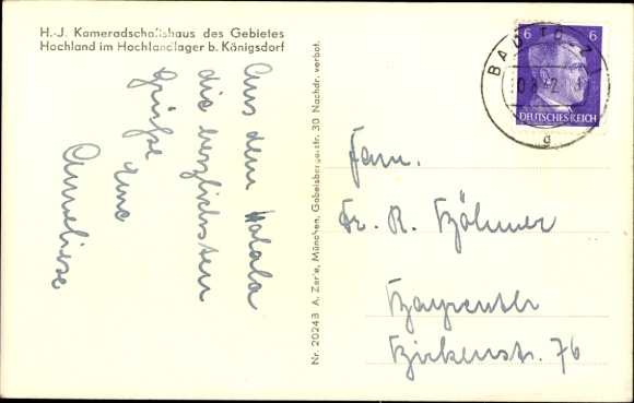 Postcard Königsdorf in Upper Bavaria, Highland Camp, HJ Comradeship House of the Highland Region