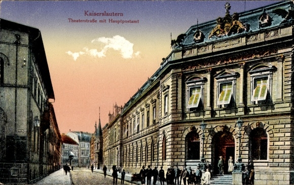 Kaiserslautern in the Palatinate region, Theaterstraße with main post office, historic buildings, lively streets...
