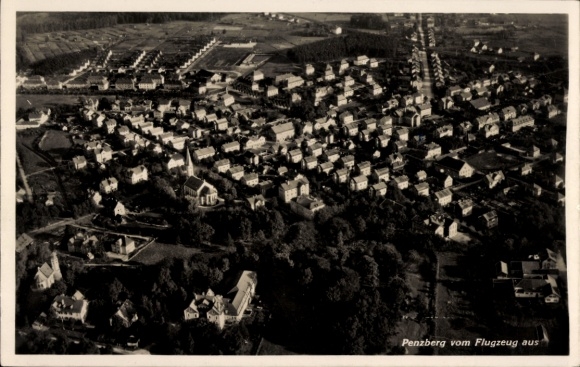 Postcard Penzberg in Upper Bavaria, aerial photograph