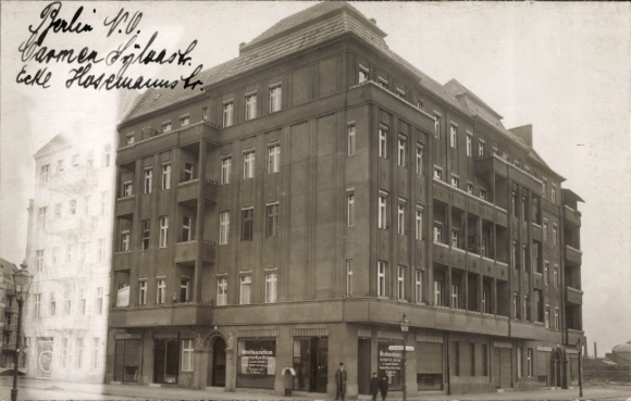 foto Ak Berlin Prenzlauer Berg, Carmen Sylva Street, hoek Hosemann Street, winkel