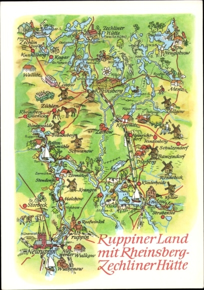Maps PC Neuruppin in Brandenburg, Ruppiner Land with Rheinsberg, Zechliner Hütte