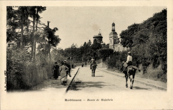 Postcard Robinson Hauts de Seine, Route de Malabris, riders on donkeys
