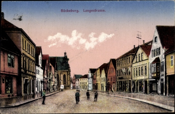 Postcard Bückeburg in the Schaumburg district, Langestraße, children