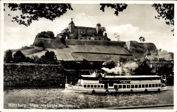 Postcard Würzburg am Main Unterfranken, Marienberg Fortress, Steamer Walküre