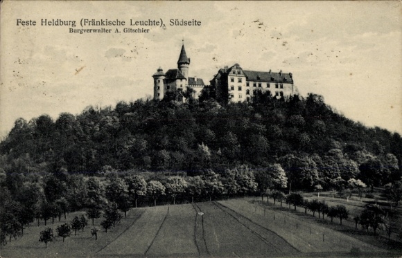 Postcard Heldburg in Thuringia, Fortified Castle, south side, Franconian landscape, historical architecture